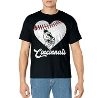 Cincinnati Baseball Heart Distressed Vintage Baseball Fans T-Shirt