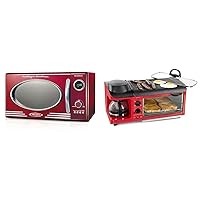 Nostalgia Retro Countertop Microwave Oven - Large 800-Watt - 0.9 cu ft - 12 Pre-Programmed Cooking Settings & Retro 3-in-1 Family Size Electric Breakfast Station, Non Stick Die Cast Grill/Griddle