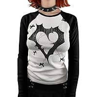 Woxlica Y2K Shirts Long Sleeve V Neck Grunge Aesthetic T Shirt for Women