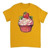 Cupcake Birthday Strawberry Frosting Oversized Graphic Tee Funny Women Men Teens