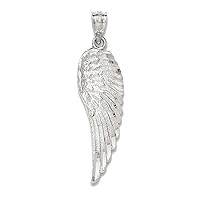 14K White Gold Polished and Textured Angel Wing Pendant Fine Jewelry Gift For Her For Women