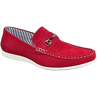 CORONADO Men Casual Shoe CODY-2 Comfort Loafer Style with a Moc-Stitched Toe and Buckle Details Red