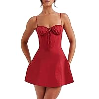 Womens Off Shoulder Lace Push Up Bandeau Corset Dress A Line Sleeveless Strapless Ruffle Tube Top Backless Party Dress