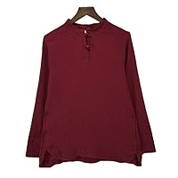 Blouse Spring Autumn Cotton Shirt Ladies Long Sleeve Casual Blouse Women Casual Wine Red M