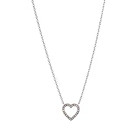 Heart and Crystal Adjustable Necklace:Shiny Silver:White
