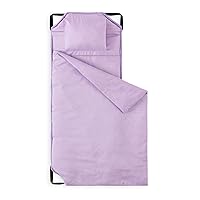 Wake In Cloud - Lilac Nap Mat with Pillow for Kids Toddler Boys Girls, Fit Preschool Daycare Sleeping Cot with Elastic Corner Straps, Solid Plain Color Purple Lavender, 100% Soft Microfiber