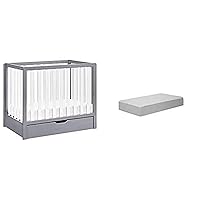 Carter's by Davinci Colby 4-in-1 Convertible Mini Crib with Trundle in Grey and White with Complete Slumber Mini Crib Mattress