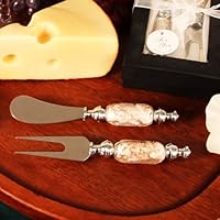 Beaucoup de Fromage Arte Murano Glass Handled Practical Cheese Knife/Spreader and Fork Set - Set of 12