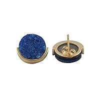Round Shape Gold Plated Design Blue Agate Druzy. Handmade Small Stud Gemstone Brass Earrings EJ-1425-11