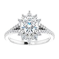 1 CT Round Cut Anniversary Ring Moissanite VVS Colorless Wedding Ring for Women Her Bridal Gift Engagement Promise Rings 925 Sterling Silver Split Shank Antique