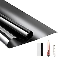 Arthome One Way Window Privacy Film Daytime Privacy Window Tint for Home Anti UV Static Cling Heat Control Reflective Glass Film for Home and Office, 35.4 Inch x 15.1 Feet, Black Silver