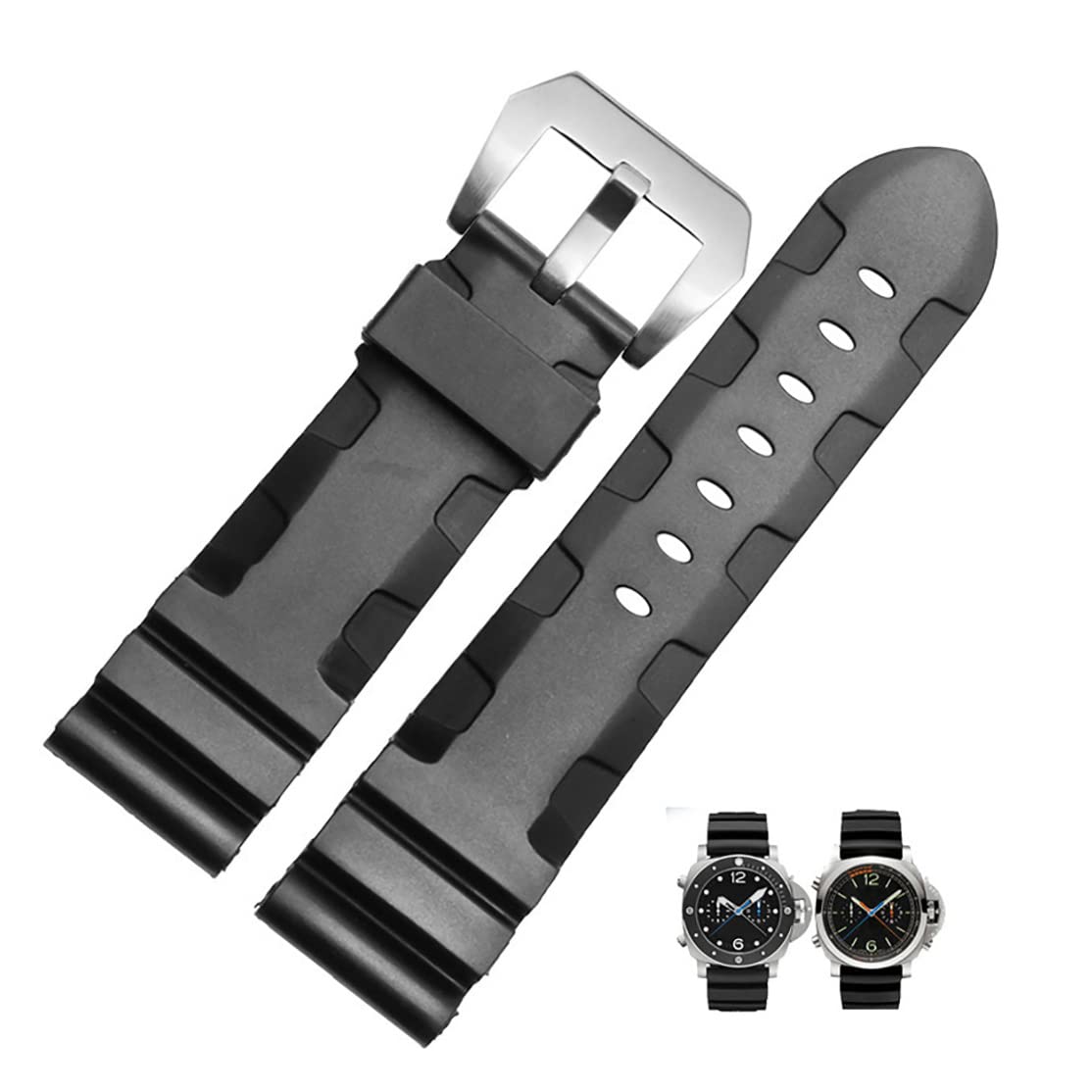 Men's Military Strong Rubber Watch Band Soft Silicone Replacement Watch Strap with Stainless Steel Wide Buckle Universal Strap Waterproof Sport Black