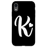 iPhone XR white letter K monogram initials minimalist heart graphic Case