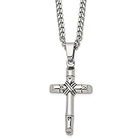 Jewelry Affairs Stainless Steel Reversible Religious Cross Pendant on a 24