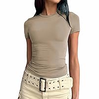 Women's Short Sleeve T Shirts Crewneck Slim Fit Crop Top Comfy Basic Tee Going Out Tops Sheer Mesh Y2K Tight Shirts