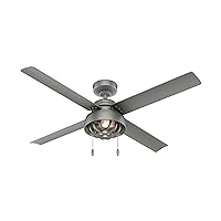 Hunter Fan Company, 50339, 52 inch Spring Mill Matte Silver Indoor / Outdoor Ceiling Fan with LED Light Kit and Pull Chain