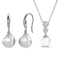 Cate & Chloe Pearl Earrings & Necklace Set with 18k Rose Gold Plating