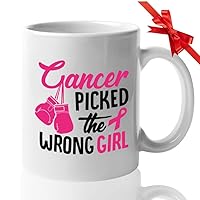 Cancer Coffee Mug - Cancer Picked the Wrong Girl - Fighting Survivor Faith Treatment Inspired Motivational Quote Positive Men Women Patient