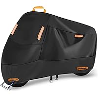 300D Heavy Duty Small Motorcycle Cover, Seceles All Season Durable Waterproof Outdoor Protection Scooter Cover with Lock-Holes Storage Bag Fits up to 73 inch Bike (M: 73