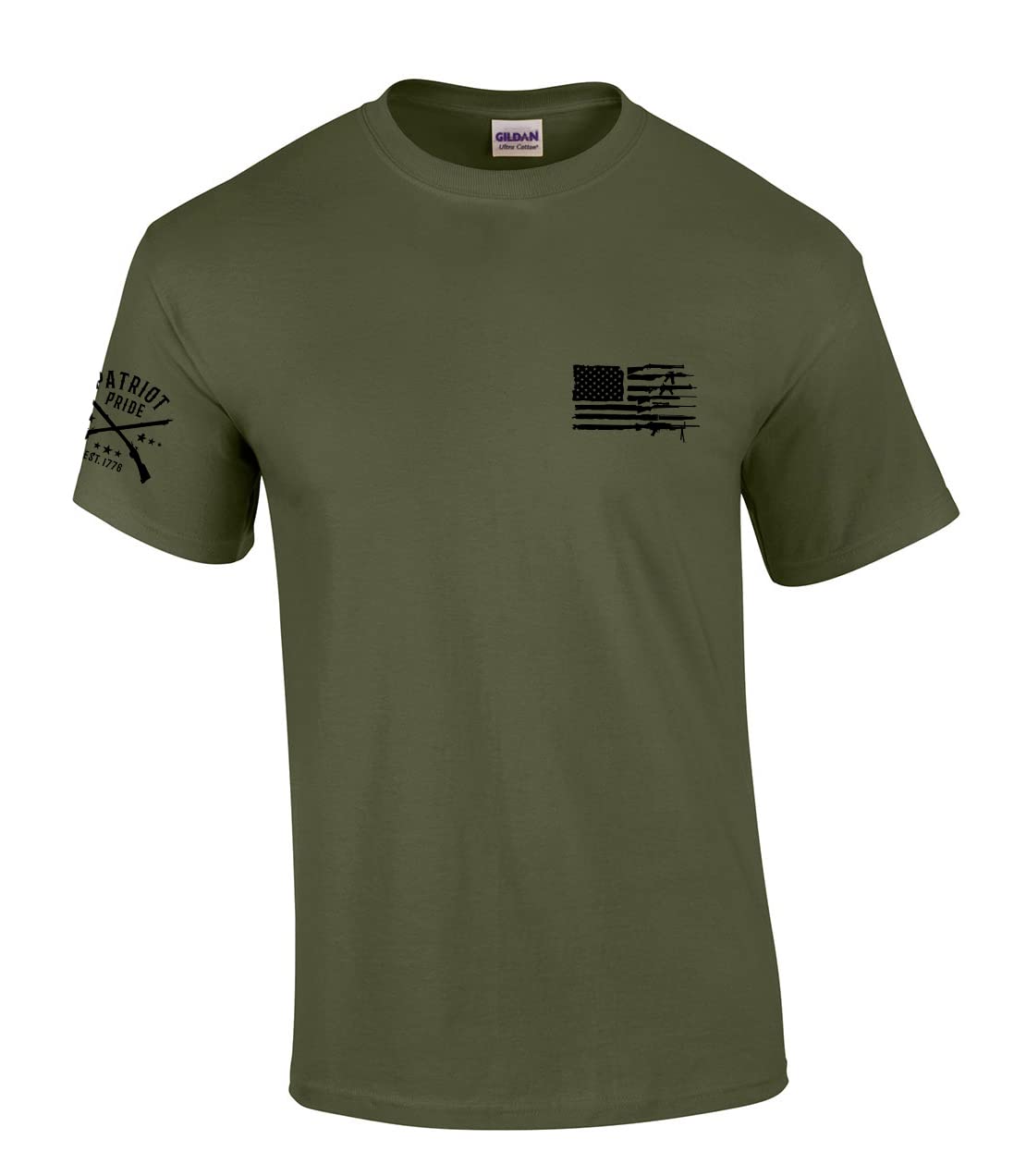 Patriot Pride Gun Flag American Flag Sleeve Mens Short Sleeve T-Shirt Graphic Tee