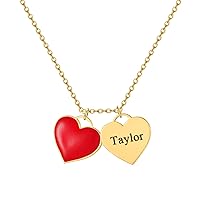 Personalized Name Necklace with Heart Custom Enamel Heart Engraved Pendant Best Friend Necklaces 18k Gold Plated Jewelry（Gold/Rose Gold/Steel）