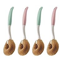 4pcs Coconut Palm Dish Brush Multipurpose Cleaner Cleaning Household Cleaning Tools Kitchen Scrub Brush Pan Cleaning Brush Natural Cleaning Brush Kitchen Supplies Coir Wok