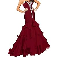 Women's Formal Long Prom Dresses Ruffles Layers Swwetheart Evening Party Gowns Crystal Beaded Quinceanera Dress