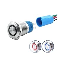 2 Colors Red Blue Angel Eye LED 16mm Latching Push Button Switch 1NO 1NC SPDT ON/Off Waterproof Metal Round with Wire Socket Plug