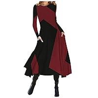 Red Dresses for Women, Casual Long Sleeve Club Holiday Dress Women Shift Loose Thin Crew Neck Bandage Tunic
