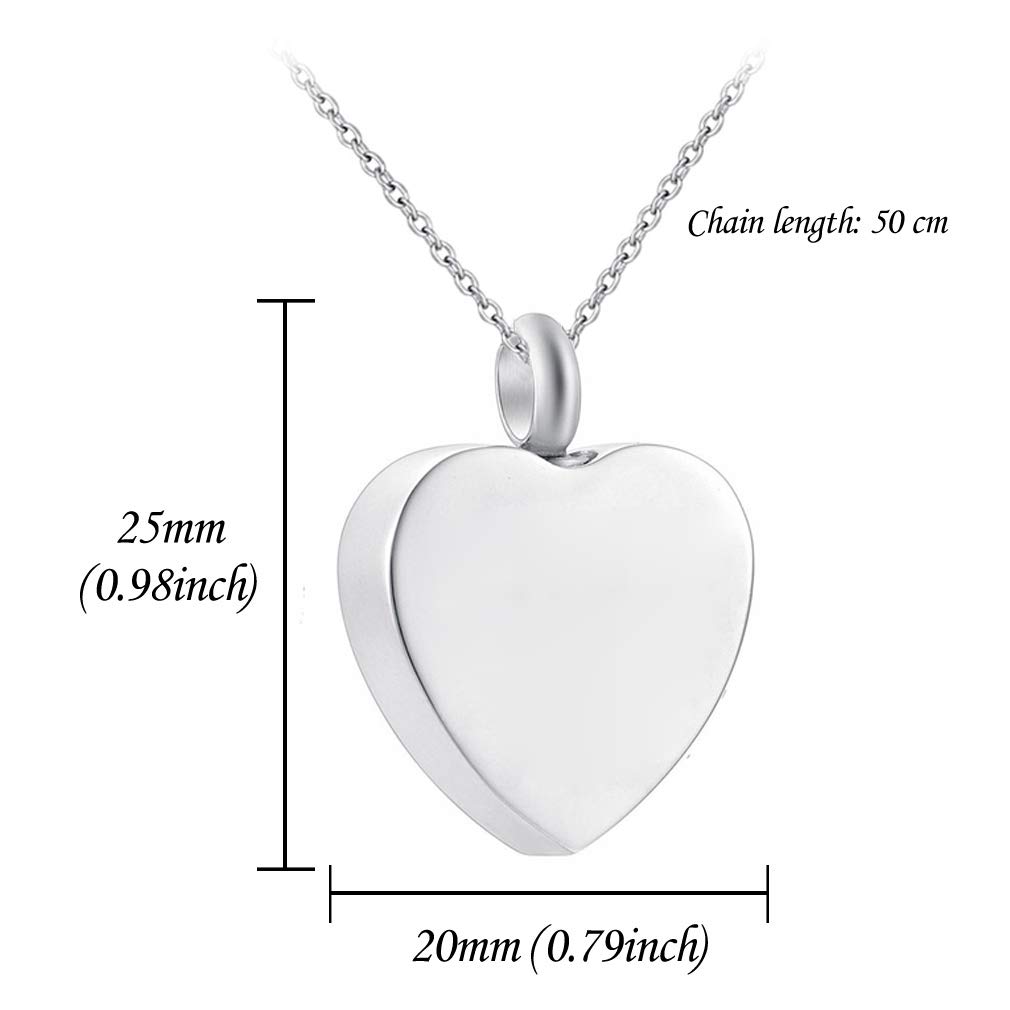 Stainless Steel Necklace Memorial Jewelry Cremation Urn Ashes Elephant Pendant Unisex Keepsake Memorial Charms Pendant (heart)