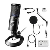Audio-Technica AT2020USB-X Cardioid Condenser USB Microphone with Microphone Arm + Wind Screen Pop Filter + Cleaning Cloth (4 Items)