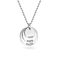 Bling Jewelry Engravable Circle Inspirational Words Faith Hope Love Round Disc Dog Tag Pendant for Women Silver Tone Stainless Steel