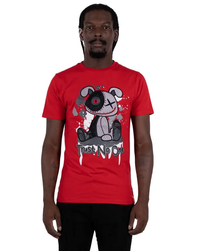 Men's Trust No One Graphic Embroidered T-Shirt | Urban Hip Hop Rapper Style Clothing | Red
