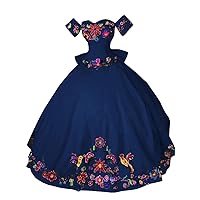 Vintage Embroidery Off The Shoulder Satin Cap Short Sleeves Ball Gown Wedding Dresses for Women Navy Blue 6