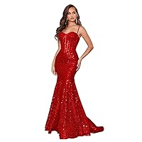 Ternlm Sequin Mermaid Corset Prom Dresses for Women 2024 Spaghetti Straps Sparkly Evening Formal Gown with Slit TN022
