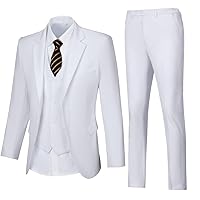 WOMS Mens Suit 3 Piece Slim Fit Blazer Vest Pants Set Suits for Men Formal