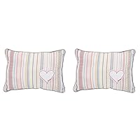 ED Ellen DeGeneres Cotton Tail - Soft 100% Cotton Multi Color Ribbon Stripe with Heart Applique Decorative Pillow, Rose, Ivory, Aqua, Coral (Pack of 2)