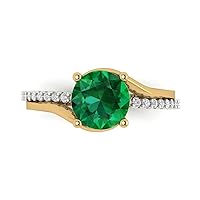 Clara Pucci 1.9ct Round Cut Solitaire Simulated Green Emerald designer Modern Statement with accent Ring Solid 14k 2 tone Yellow Gold