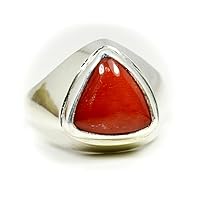 Natural Triangle Coral 925 Sterling Silver Ring for Men 7 Carat Birthstone Chakra Healing Handmade Jewelry Size 5,6,7,8,9,10,11,12,13
