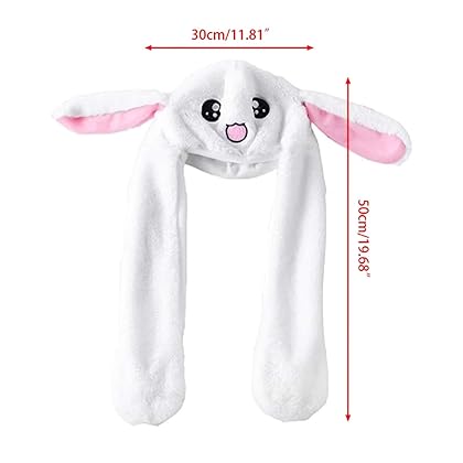 IronBuddy Rabbit Hat Ear Moving Jumping Funny Bunny Plush Cap for Women Girls, Cosplay Christmas Party Holiday Hat (White)