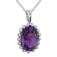 Ladies Solid 925 Sterling Silver Ornate 16x12mm Natural Amethyst Pendant & 20