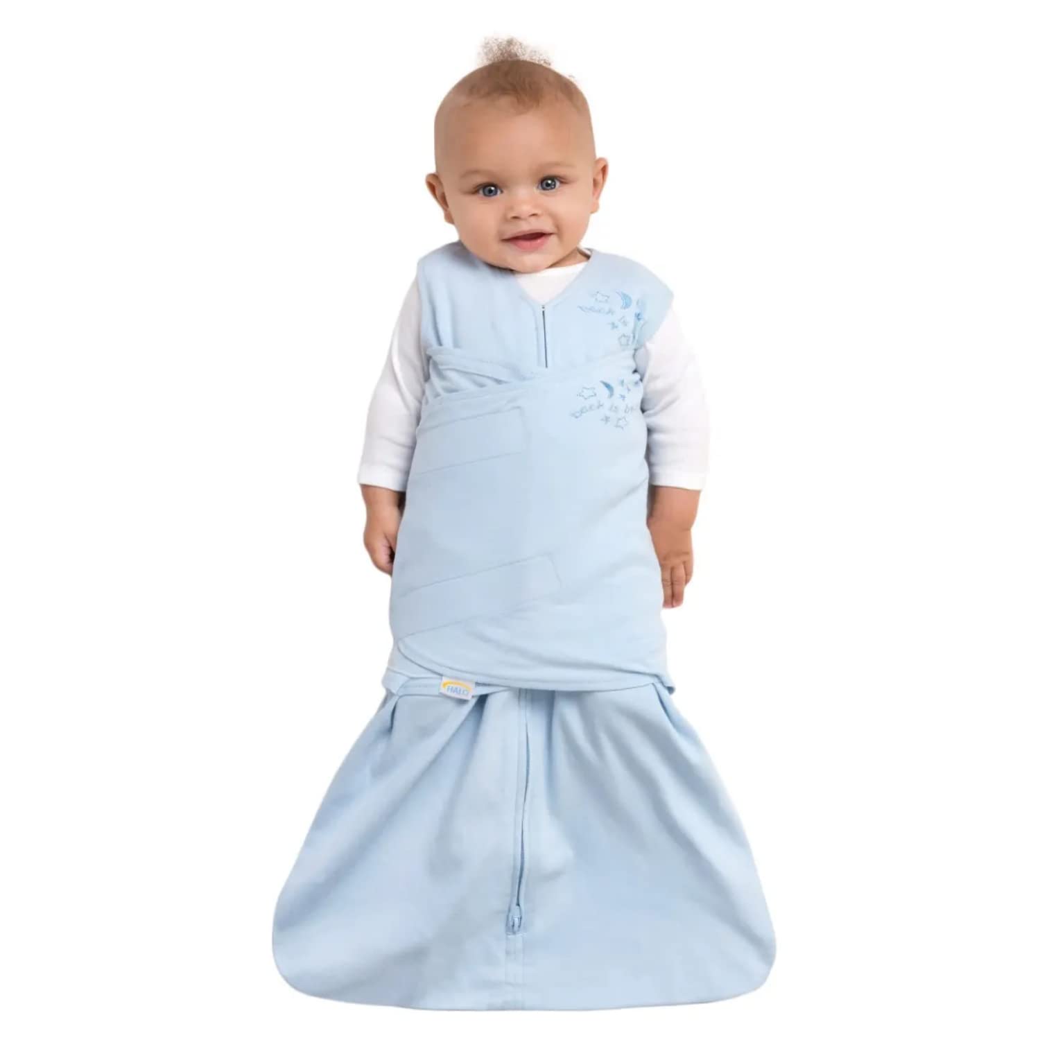 HALO 100% Cotton Sleepsack Swaddle, 3-Way Adjustable Wearable Blanket, TOG 1.5, Baby Blue, Newborn, 0-3 Months