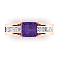 Clara Pucci 3.5 ct Princess Cut Solitaire Natural Purple Amethyst Designer Art Deco Statement Wedding Sliding Ring Band Set 18K Rose Gold