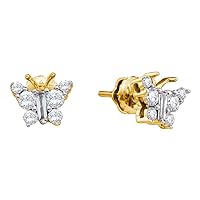 The Diamond Deal 14kt Yellow Gold Womens Baguette Diamond Butterfly Bug Earrings 1/2 Cttw