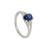 GEMHUB Oval Shape 3.7 Ct Triology Style Split Shank Natural Blue Star Sapphire 925 Sterling Silver Engagement Ring