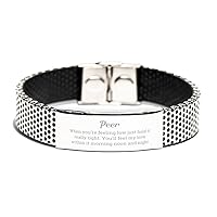 Stainless Steel Bracelet For Peer, When You're Feeling Low Just Hold It Really Tight, Birthday Christmas Motivational Inspirational Gifts For Him Her Engraved Jewelry For Men Women