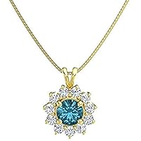 Beautiful Round Shape Created London Blue Topaz & Cubic Zirconia 925 Sterling Sliver Halo Cluster Pendant Necklace for Women's,Girls 14K White/Yellow/Rose Gold Plated