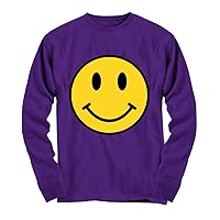 Happy Smiley Face Emoji Retro 80s 90s Plus Size Women Youth Long Sleeve Tee Purple
