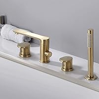Shower System Roman Tub Faucets with Hand Shower, 4-Hole Tub Filler Deck Mount Bathroom Bathtub Mixer with Handheld Shower Set,Gold