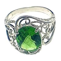 R1516G Classic Filigree Style Green Helenite Oval (6x8mm,1.6Ct) Sterling Silver Ring